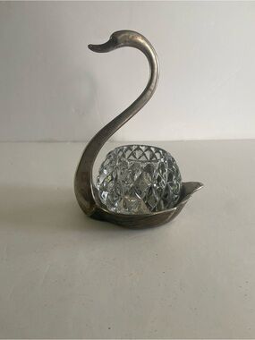 Swan Glass Crystal Candle Holder in Silver